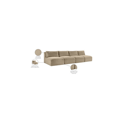 Shaggy Taupe Corduroy Performance Fabric Modular Sofa