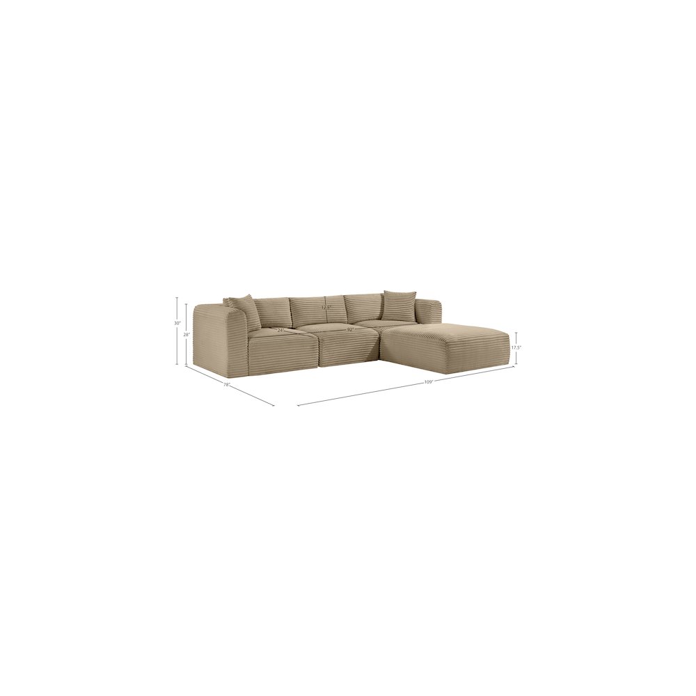 Shaggy Taupe Corduroy Performance Fabric Modular Sectional