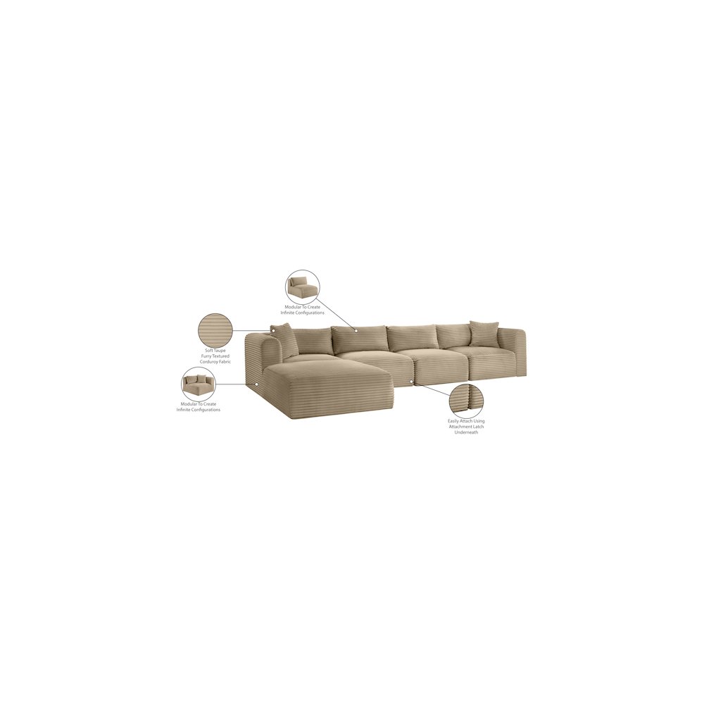 Shaggy Taupe Corduroy Performance Fabric Modular Sectional