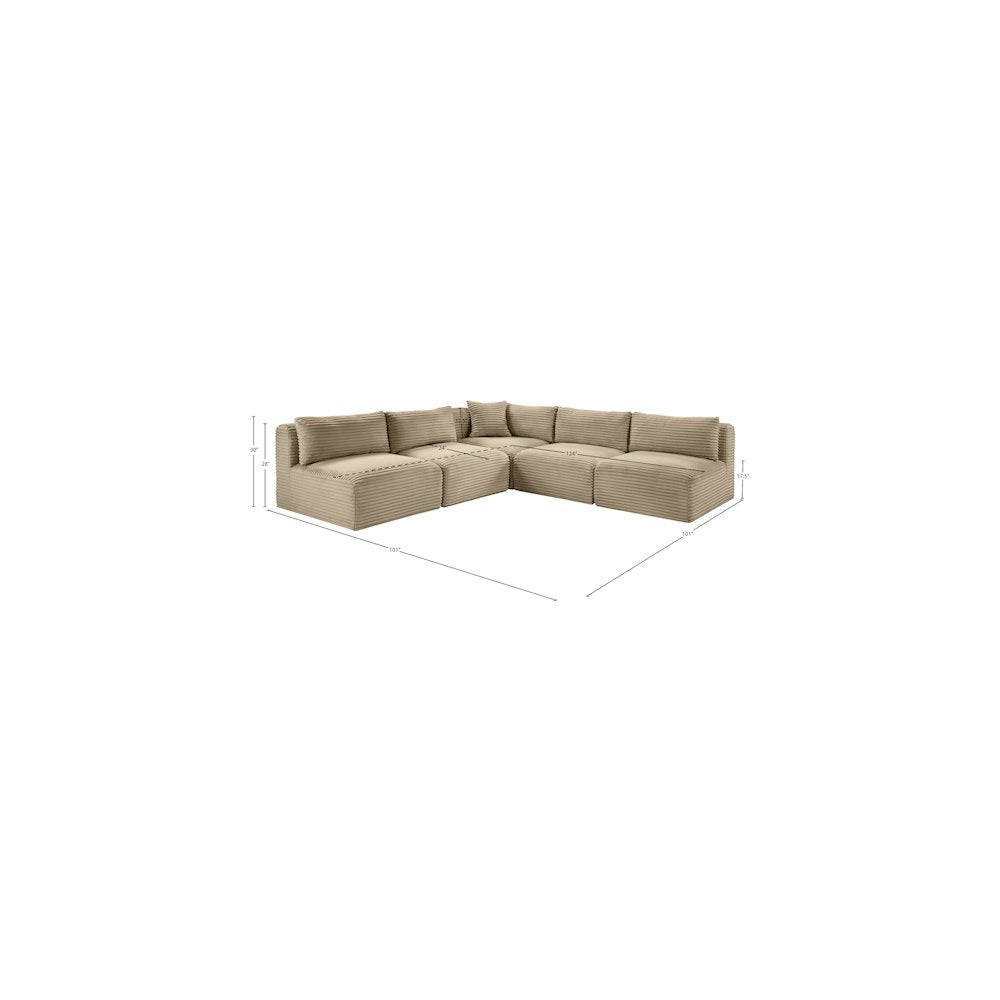 Shaggy Taupe Corduroy Performance Fabric Modular Sectional