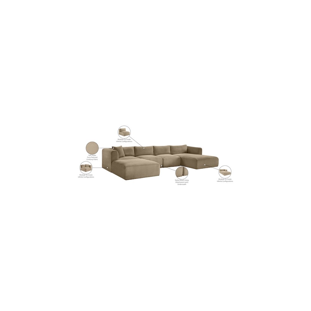 Shaggy Taupe Corduroy Performance Fabric Modular Sectional