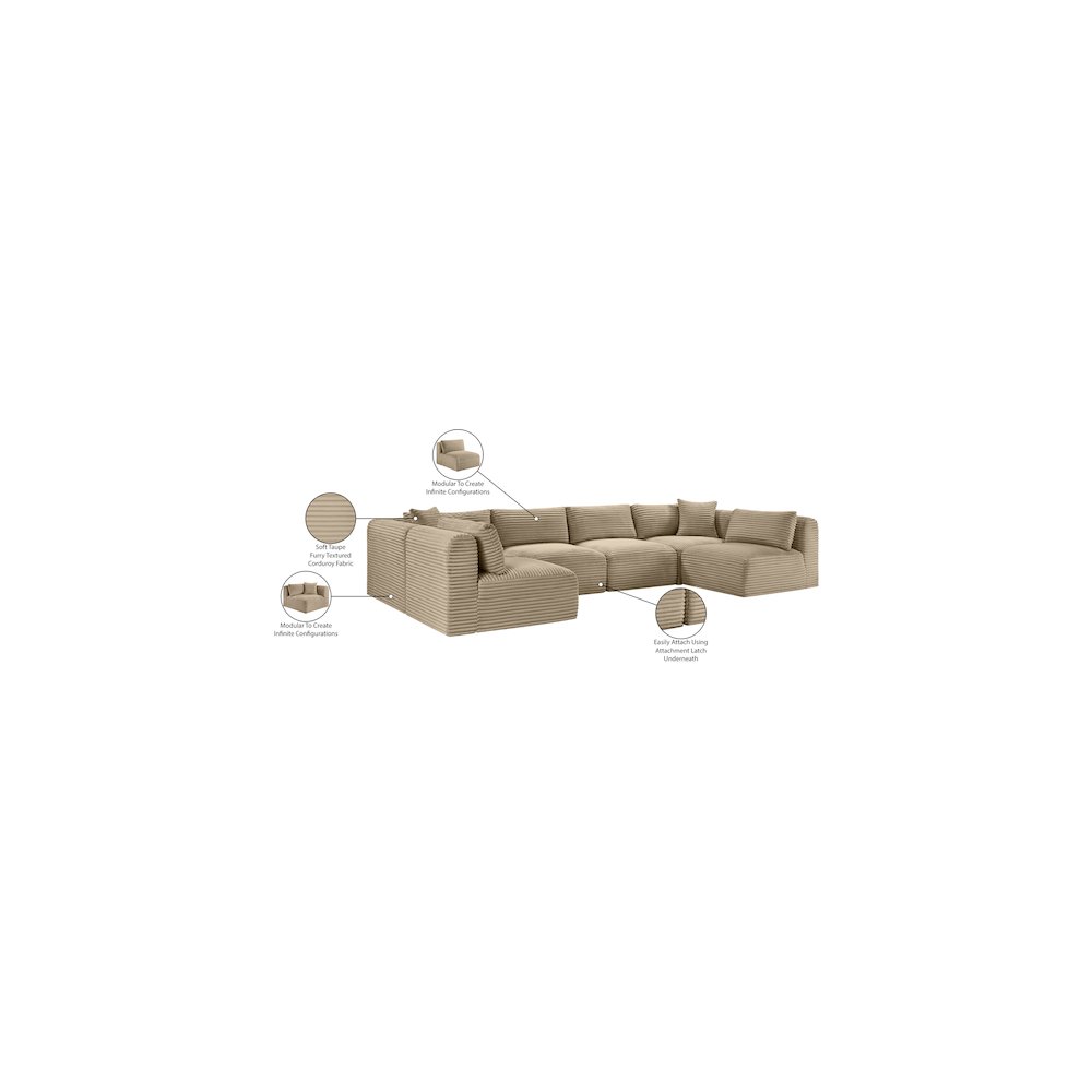 Shaggy Taupe Corduroy Performance Fabric Modular Sectional