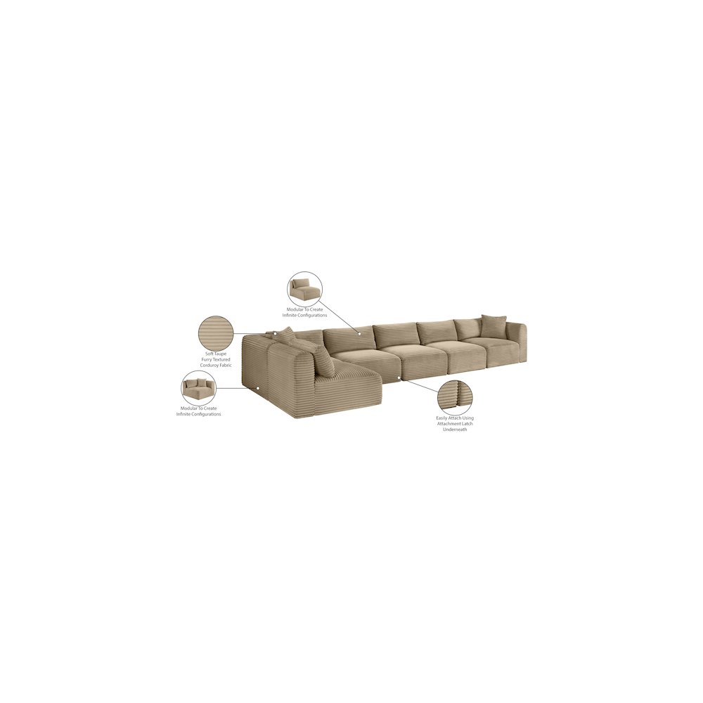 Shaggy Taupe Corduroy Performance Fabric Modular Sectional