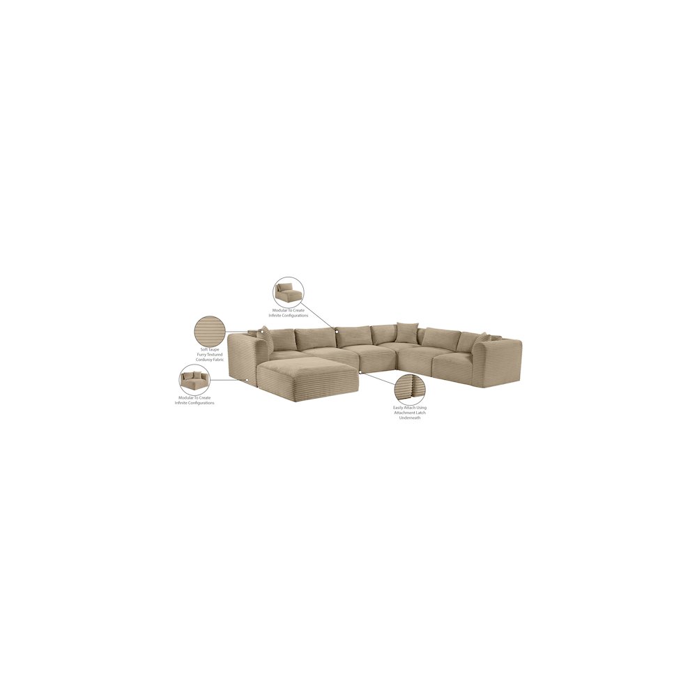 Shaggy Taupe Corduroy Performance Fabric Modular Sectional