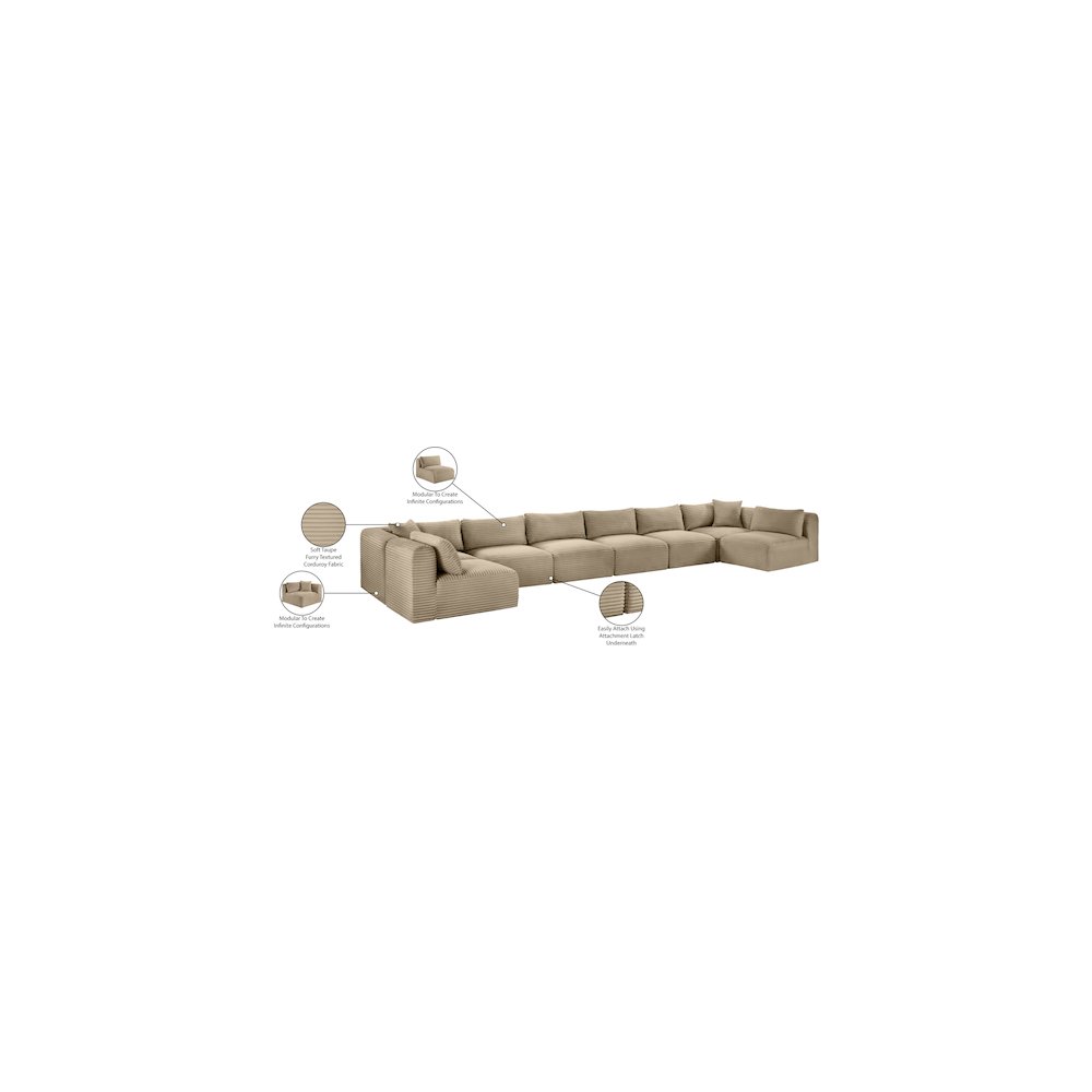 Shaggy Taupe Corduroy Performance Fabric Modular Sectional