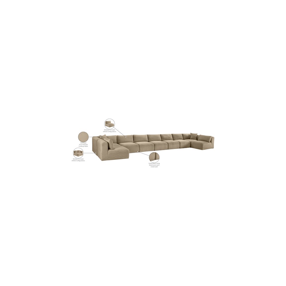 Shaggy Taupe Corduroy Performance Fabric Modular Sectional