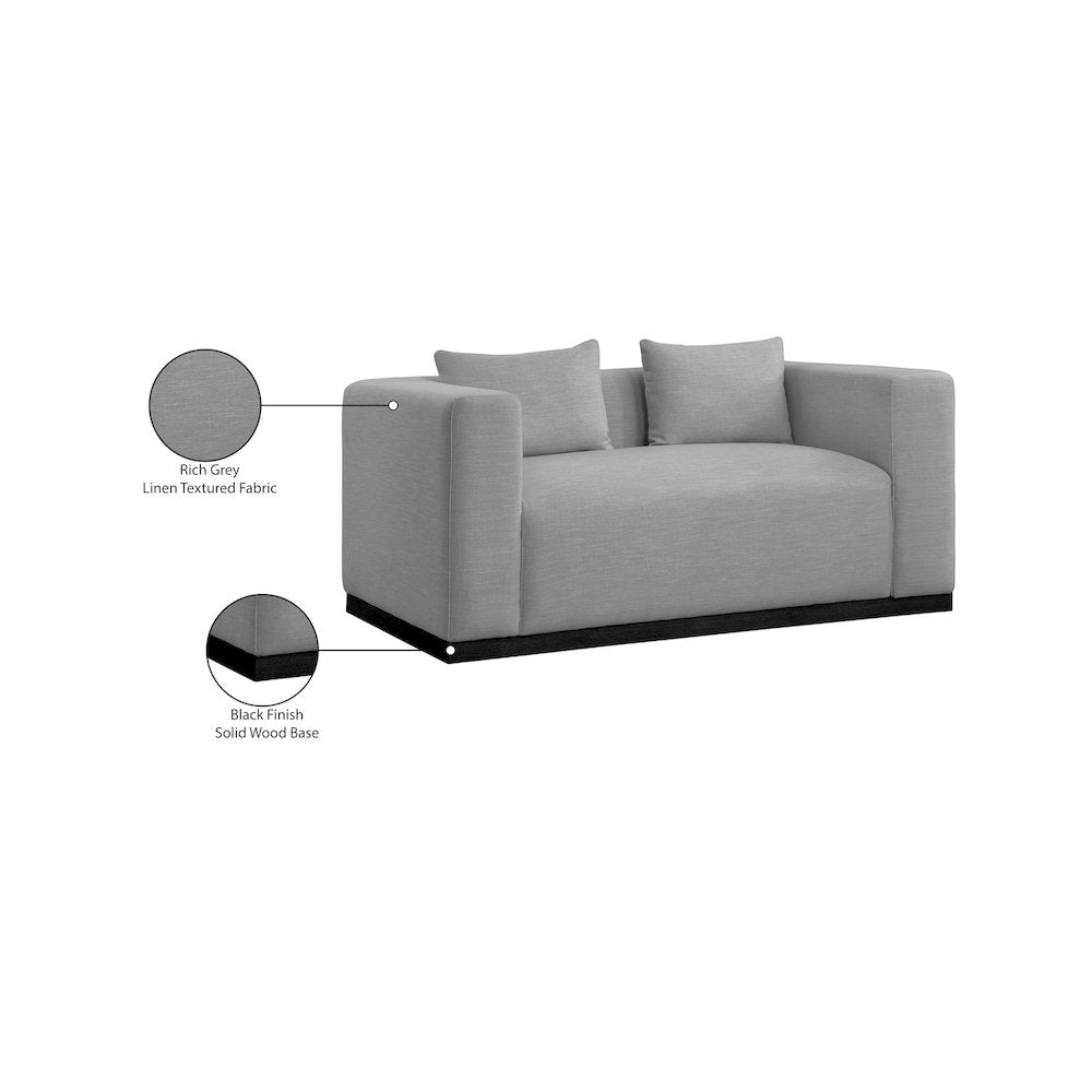 Alfie Grey Linen Textured Fabic Loveseat