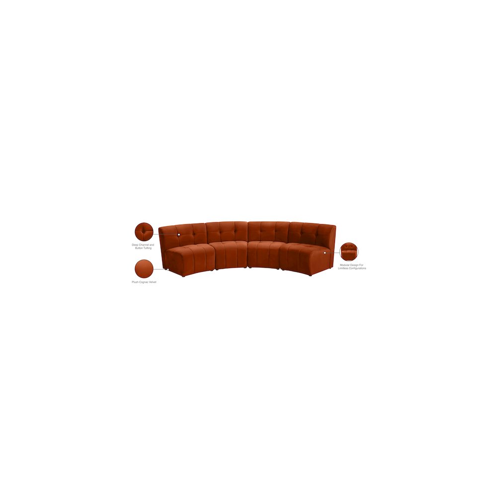 Limitless Cognac Velvet 4pc. Modular Sectional