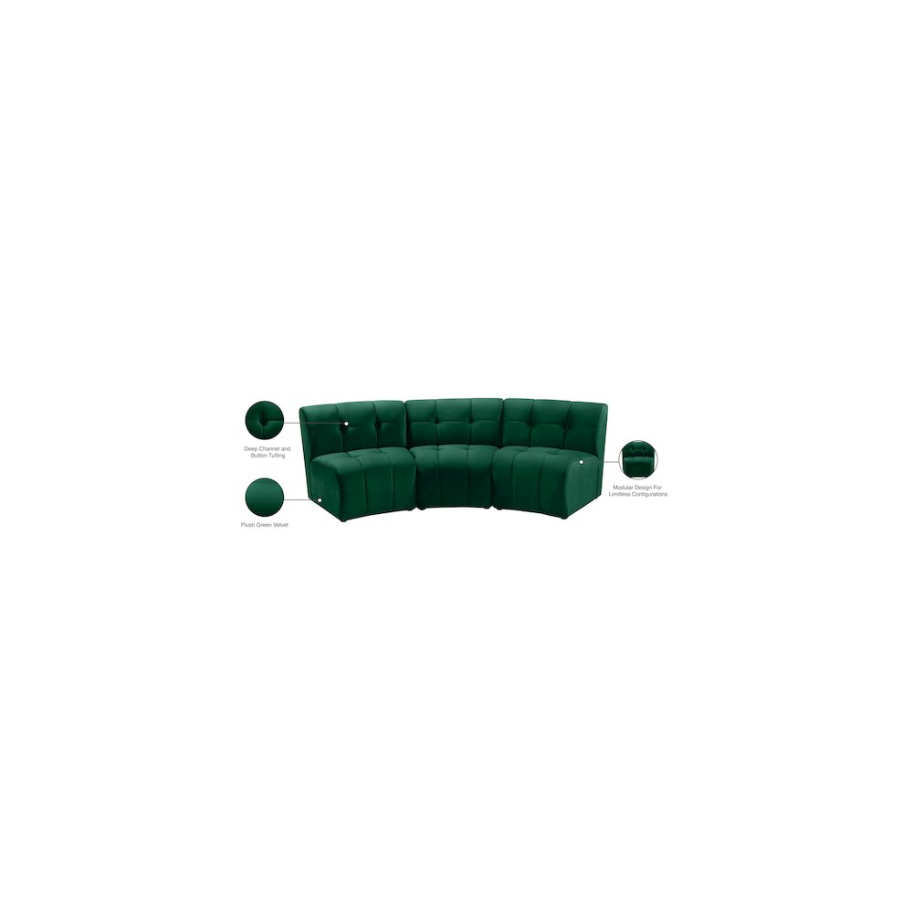 Limitless Green Velvet 3pc. Modular Sectional