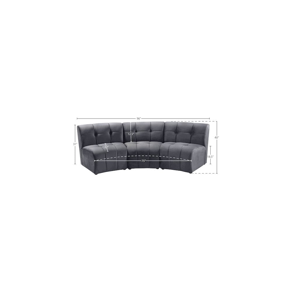 Limitless Grey Velvet 3pc. Modular Sectional