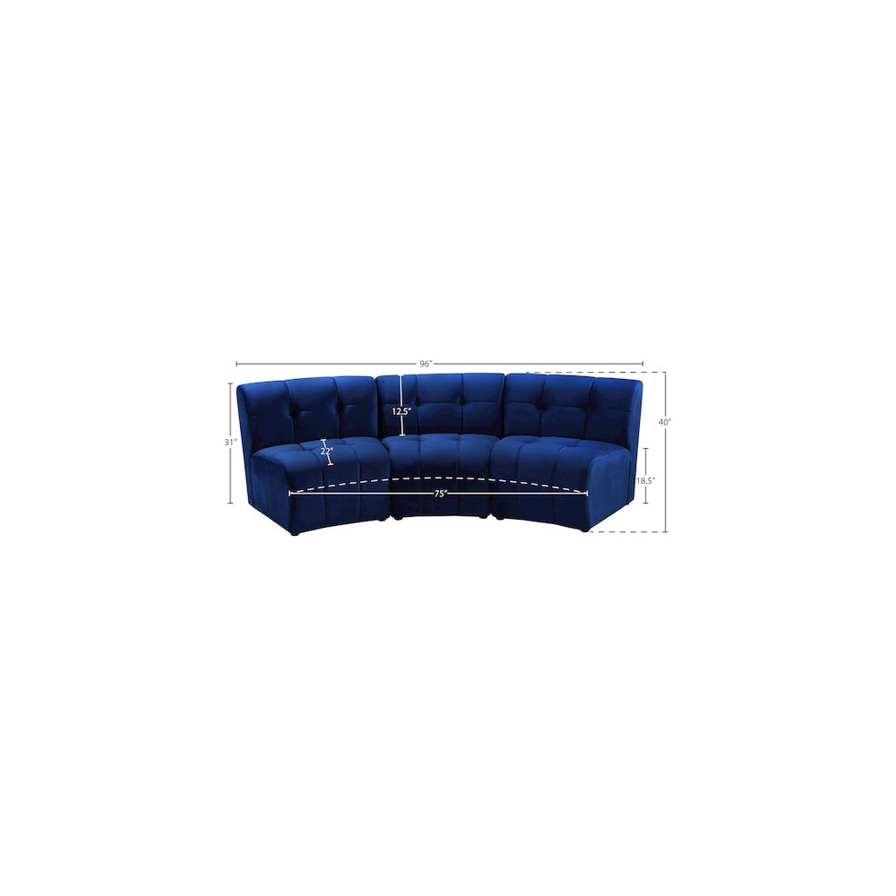 Limitless Navy Velvet 3pc. Modular Sectional