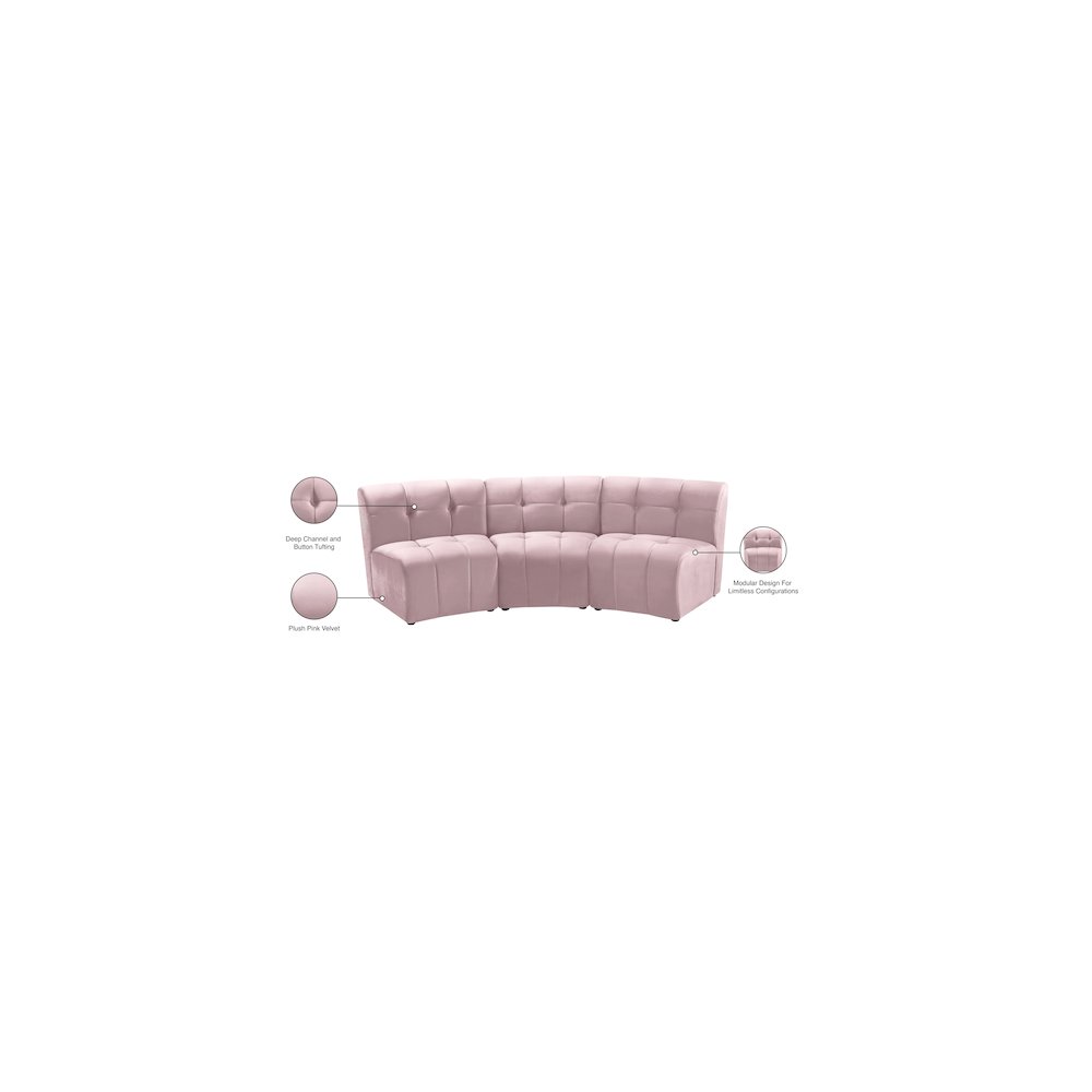 Limitless Pink Velvet 3pc. Modular Sectional