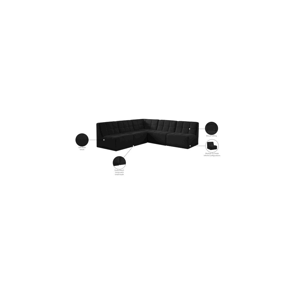 Relax Black Velvet Modular Sectional