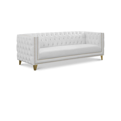 Vegan Leather Sofa Couch with Iron Frame for Living Room, White Vegan Leather
