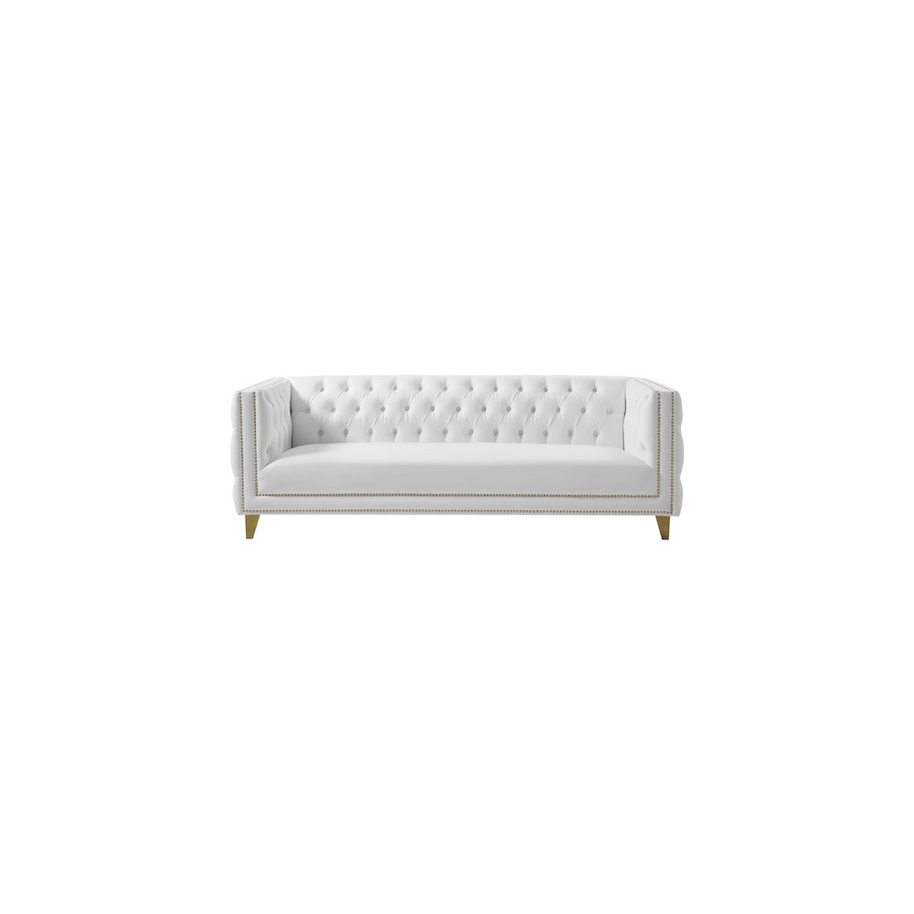 Vegan Leather Sofa Couch with Iron Frame for Living Room, White Vegan Leather