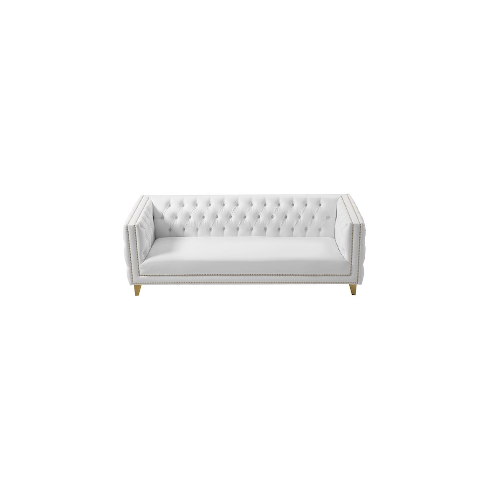 Vegan Leather Sofa Couch with Iron Frame for Living Room, White Vegan Leather