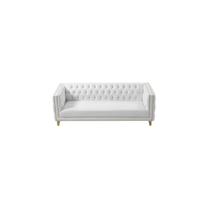 Vegan Leather Sofa Couch with Iron Frame for Living Room, White Vegan Leather