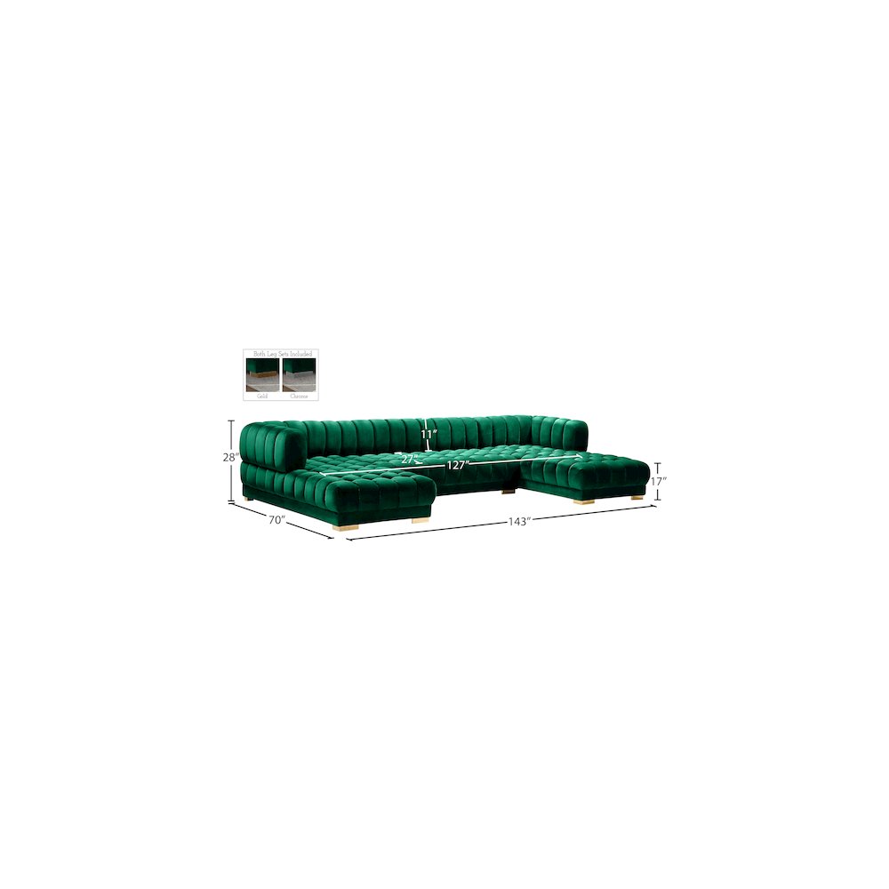 Gwen Green Velvet 3pc. Sectional