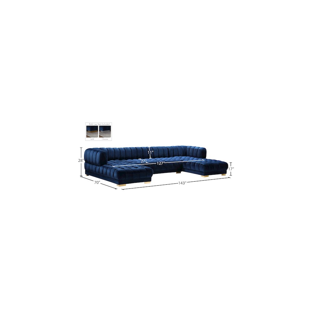Gwen Navy Velvet 3pc. Sectional