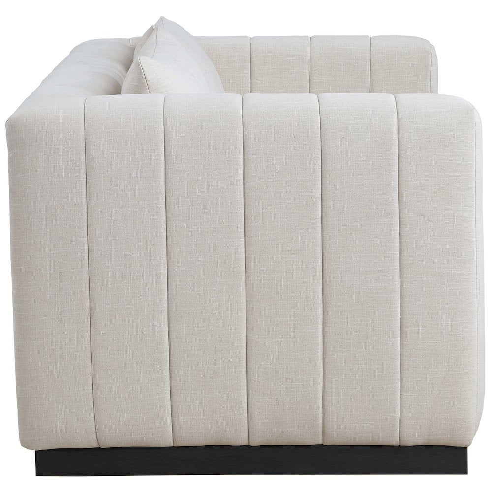 Lucia Beige Linen Textured Fabric Loveseat
