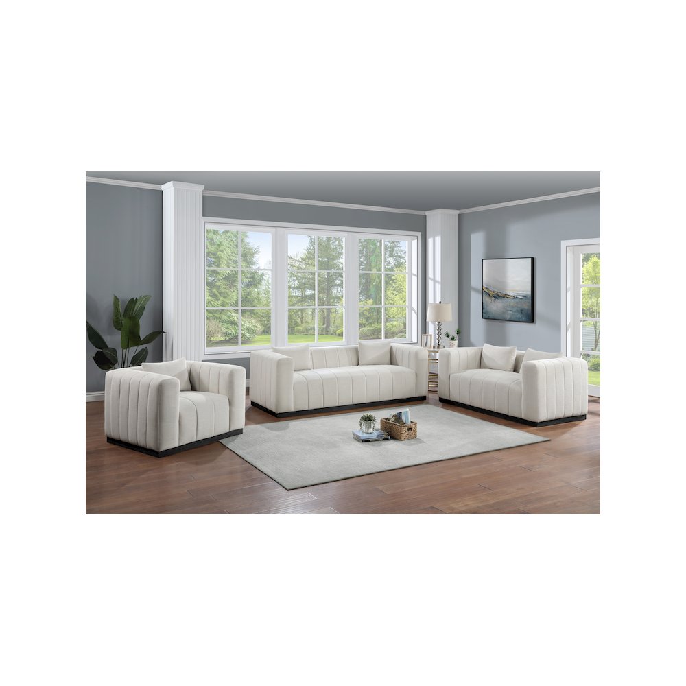 Lucia Beige Linen Textured Fabric Loveseat