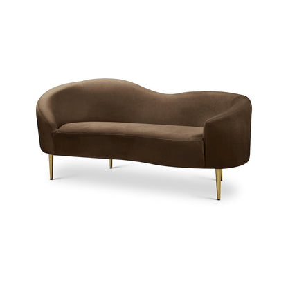 Velvet-Upholstered Sofa and Loveseat with Gold-Finish Wood Legs, Brown Velvet
