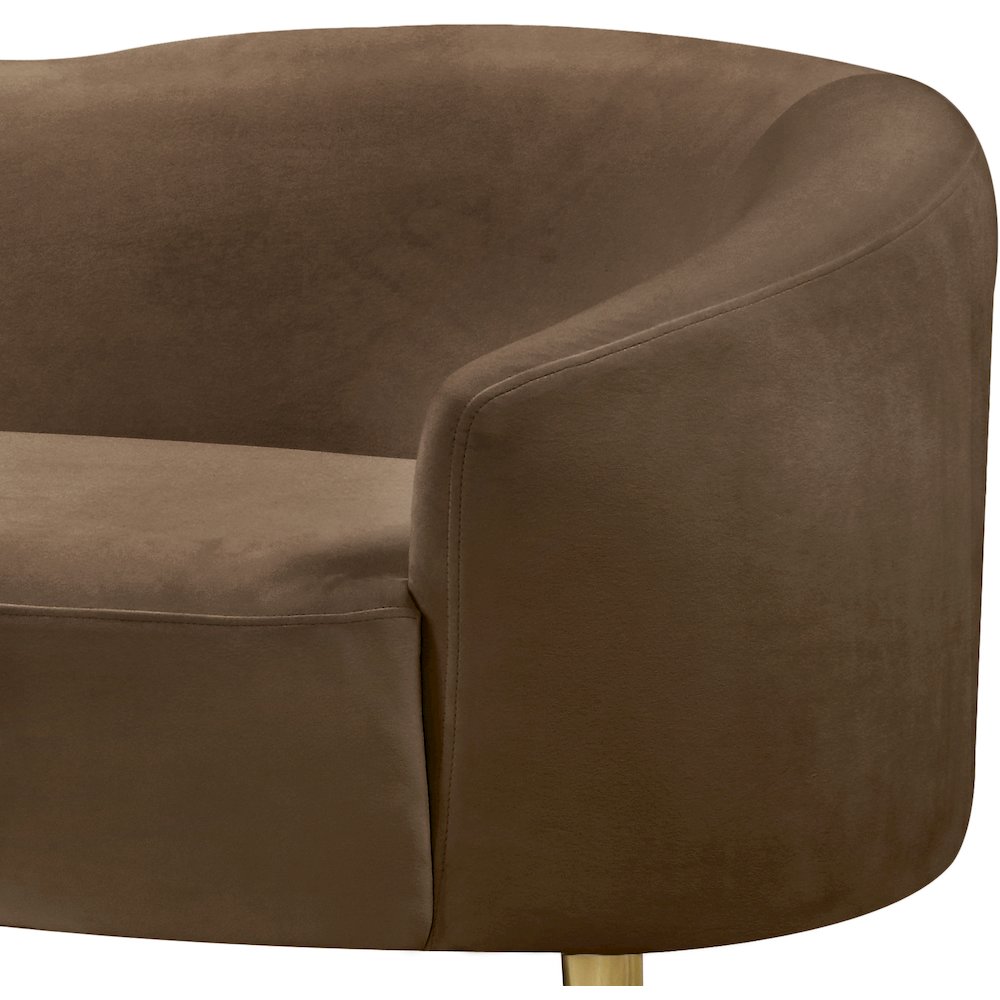 Velvet-Upholstered Sofa and Loveseat with Gold-Finish Wood Legs, Brown Velvet
