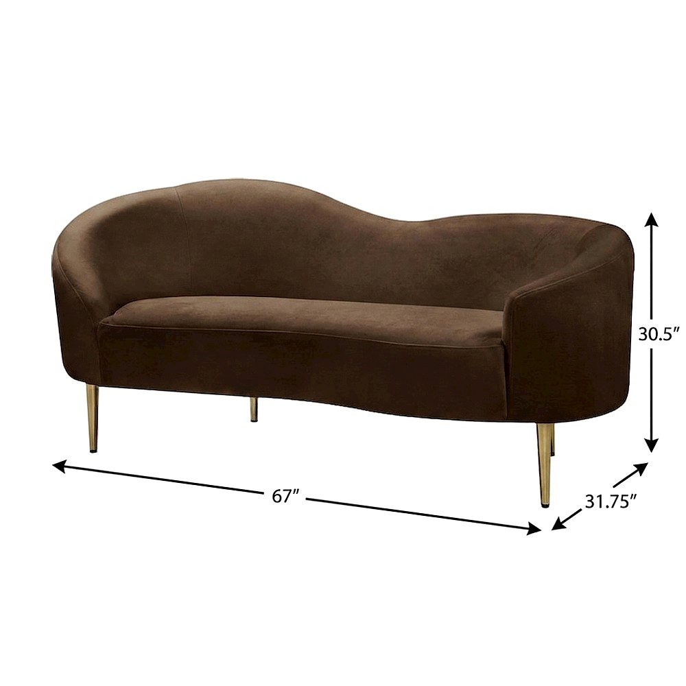 Velvet-Upholstered Sofa and Loveseat with Gold-Finish Wood Legs, Brown Velvet