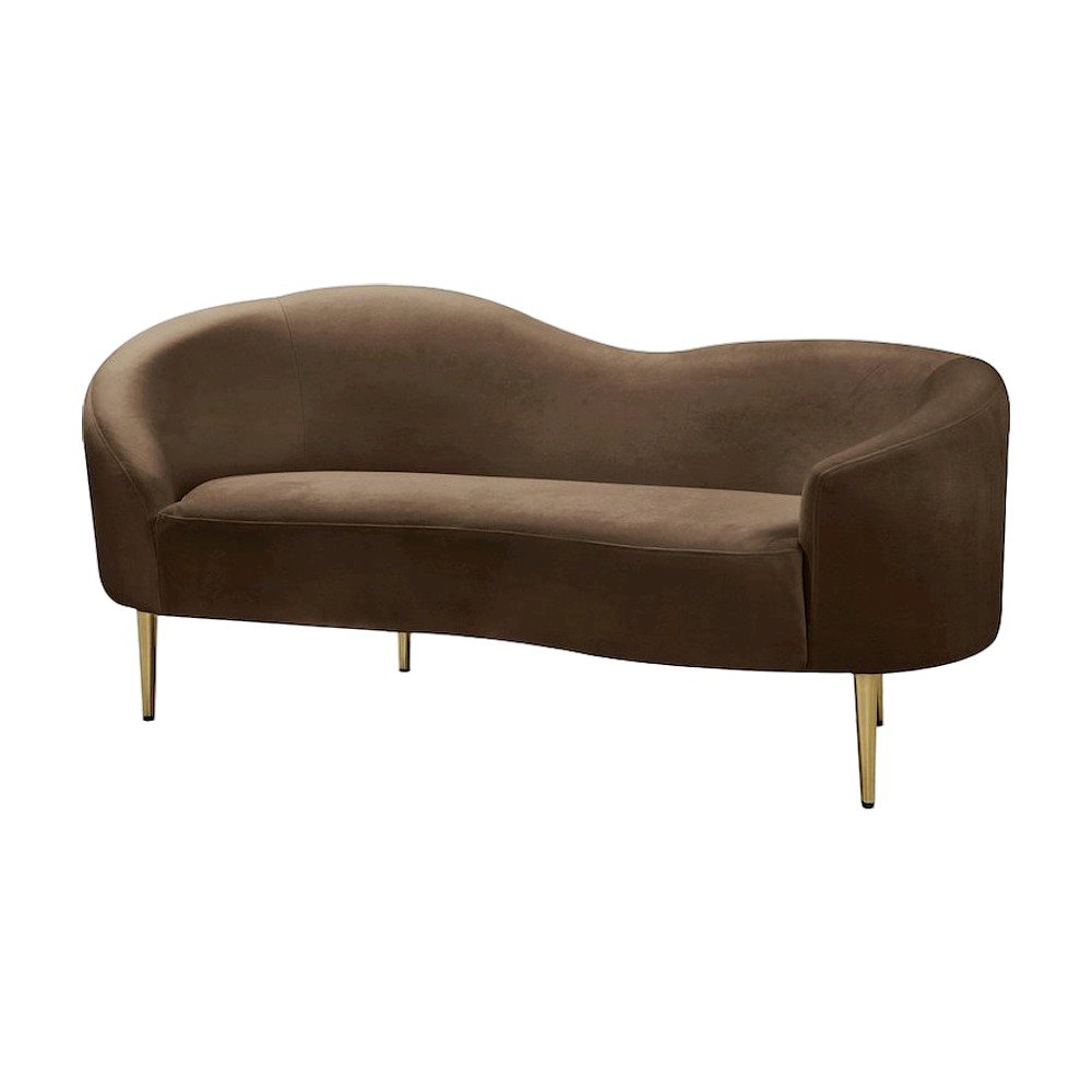 Velvet-Upholstered Sofa and Loveseat with Gold-Finish Wood Legs, Brown Velvet