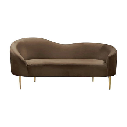 Velvet-Upholstered Sofa and Loveseat with Gold-Finish Wood Legs, Brown Velvet
