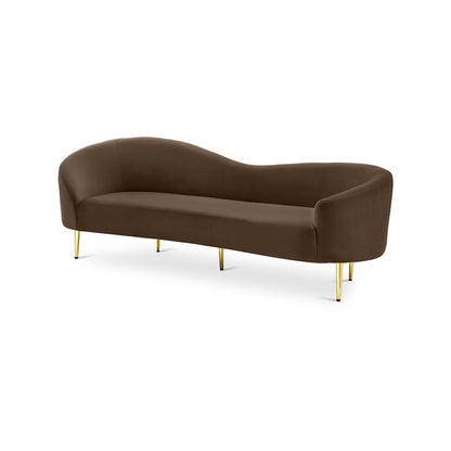 Velvet-Upholstered Sofa and Loveseat with Gold-Finish Wood Legs, Brown Velvet