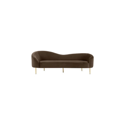 Velvet-Upholstered Sofa and Loveseat with Gold-Finish Wood Legs, Brown Velvet