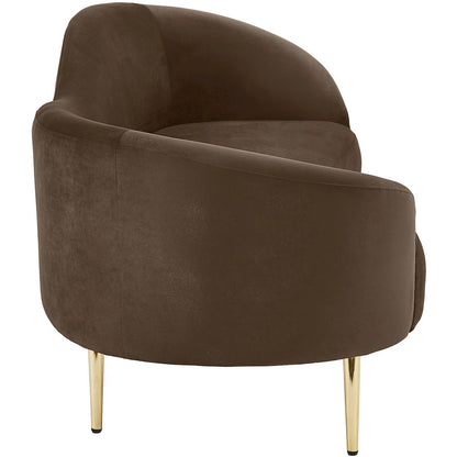 Velvet-Upholstered Sofa and Loveseat with Gold-Finish Wood Legs, Brown Velvet