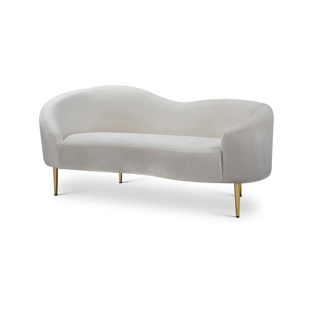 Velvet-Upholstered Sofa and Loveseat with Gold-Finish Wood Legs, Cream Velvet