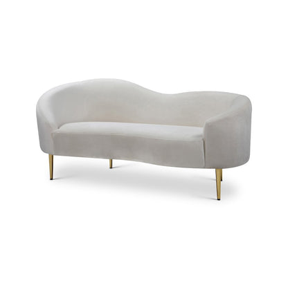 Velvet-Upholstered Sofa and Loveseat with Gold-Finish Wood Legs, Cream Velvet