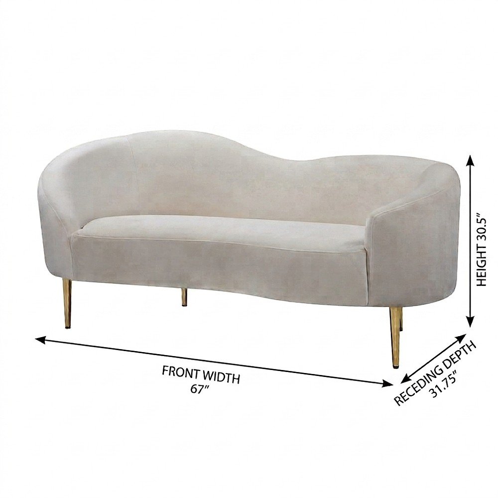 Velvet-Upholstered Sofa and Loveseat with Gold-Finish Wood Legs, Cream Velvet
