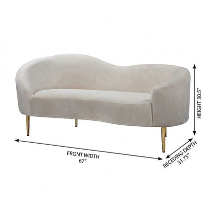 Velvet-Upholstered Sofa and Loveseat with Gold-Finish Wood Legs, Cream Velvet
