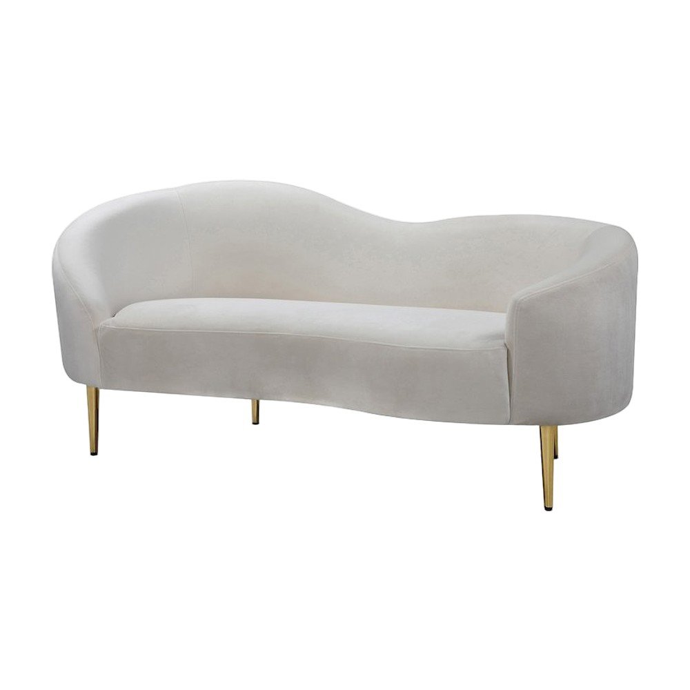 Velvet-Upholstered Sofa and Loveseat with Gold-Finish Wood Legs, Cream Velvet