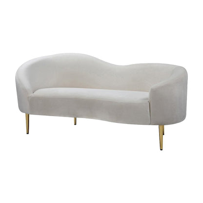 Velvet-Upholstered Sofa and Loveseat with Gold-Finish Wood Legs, Cream Velvet