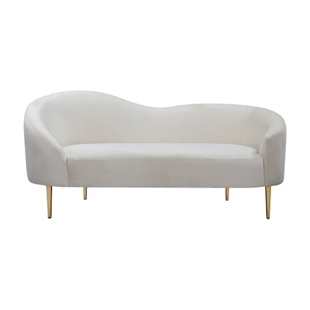 Velvet-Upholstered Sofa and Loveseat with Gold-Finish Wood Legs, Cream Velvet