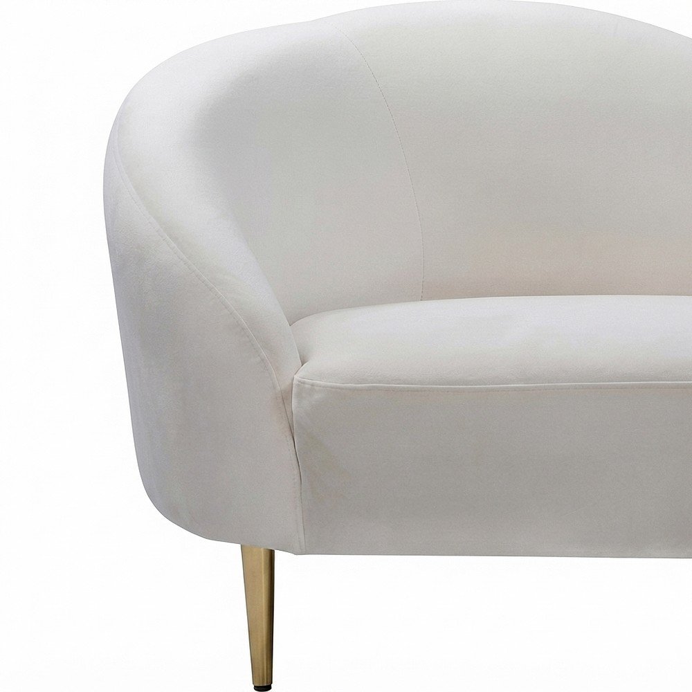 Velvet-Upholstered Sofa and Loveseat with Gold-Finish Wood Legs, Cream Velvet