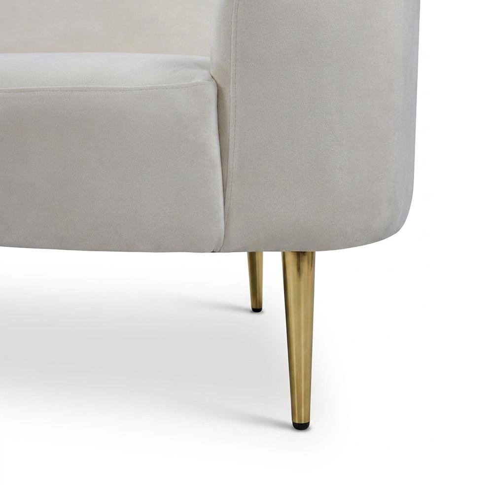 Velvet-Upholstered Sofa and Loveseat with Gold-Finish Wood Legs, Cream Velvet