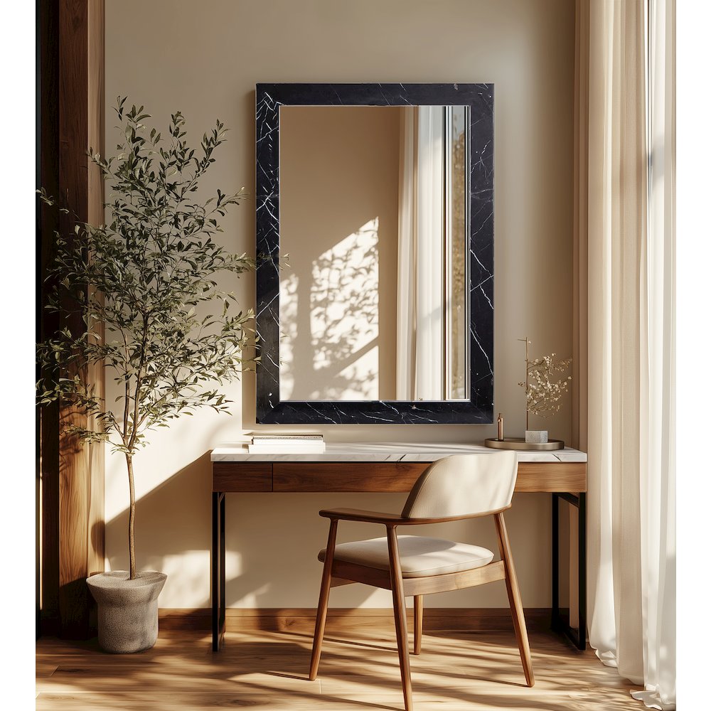 Pavia Black Genuine Marble Frame Mirror