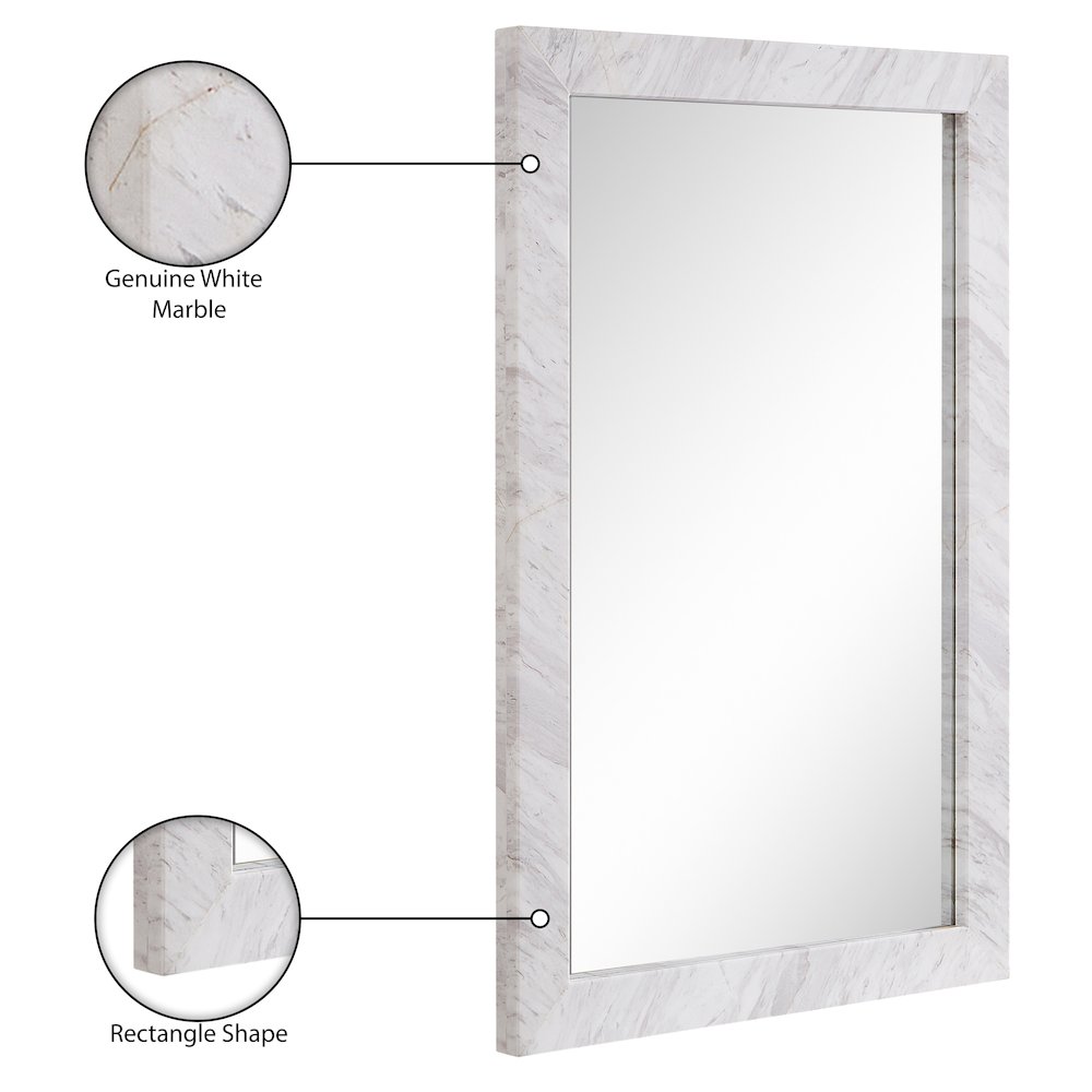 Pavia White Genuine Marble Frame Mirror