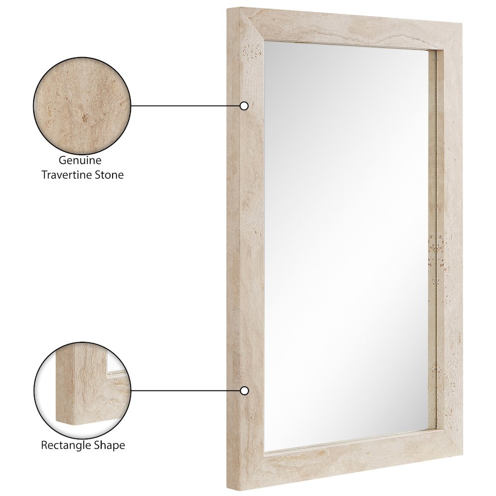 Pavia Natural Genuine Travertine Frame Mirror