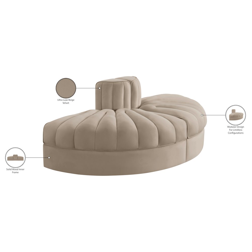 Rummi Beige Velvet Performance Fabric Upholstered 2pc. Modular Loveseat