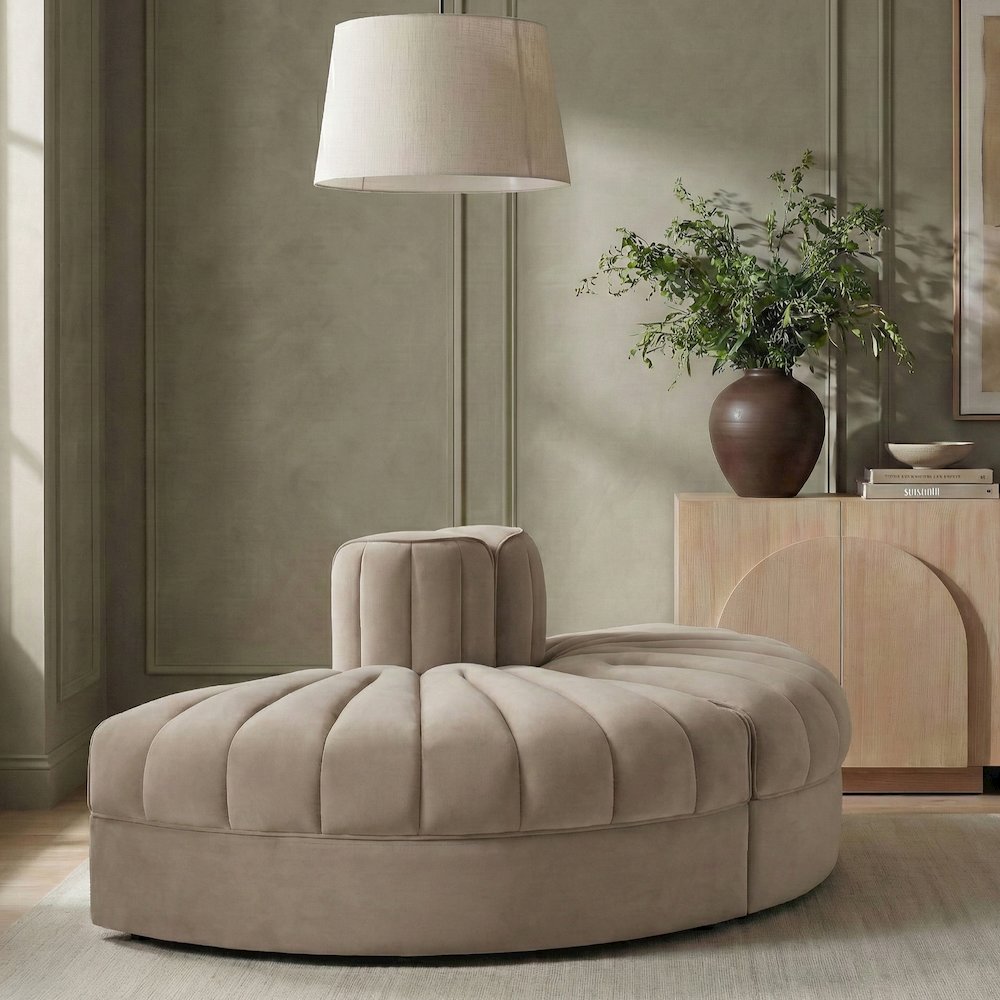 Rummi Beige Velvet Performance Fabric Upholstered 2pc. Modular Loveseat
