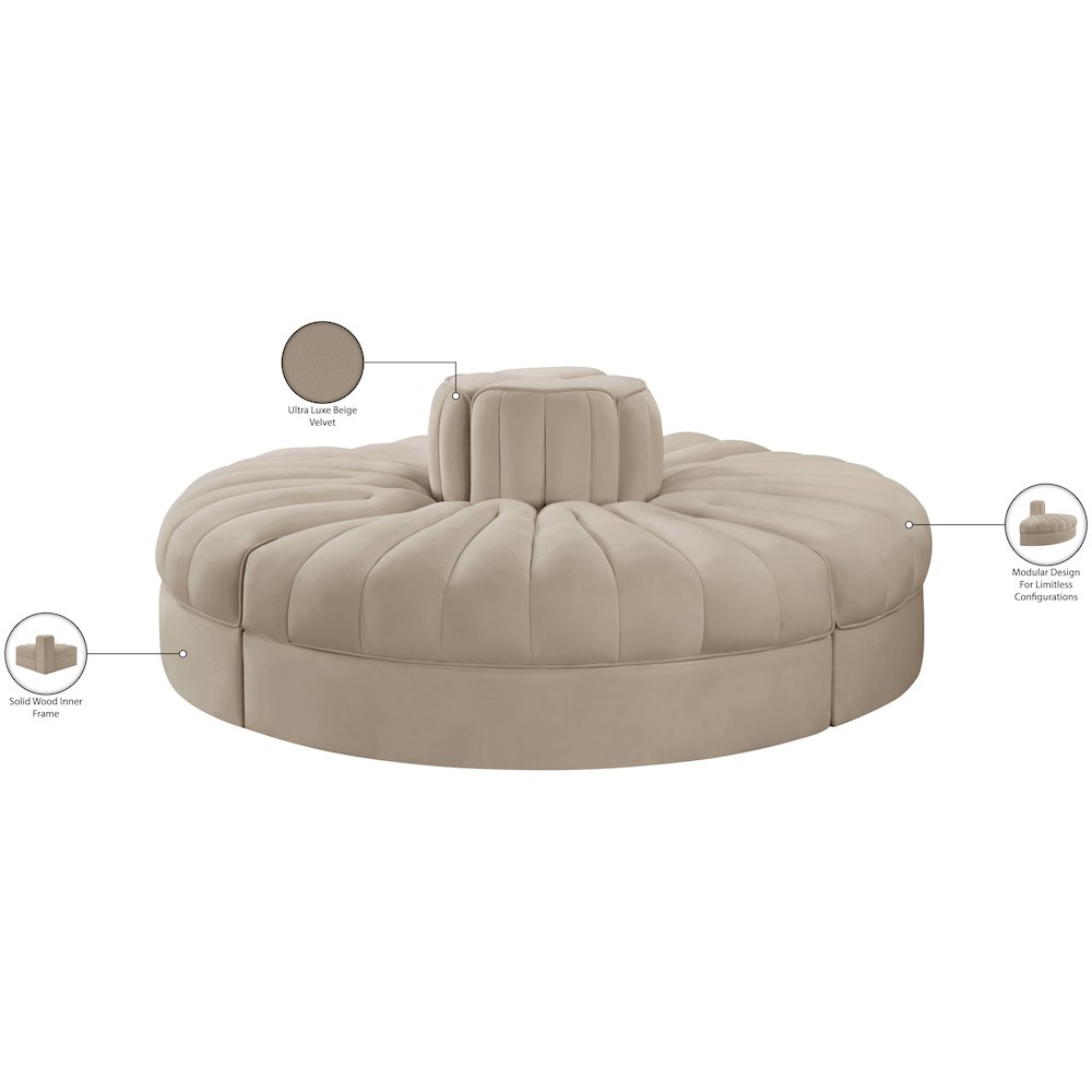 Rummi Beige Velvet Performance Fabric Upholstered 4pc. Modular Sofa