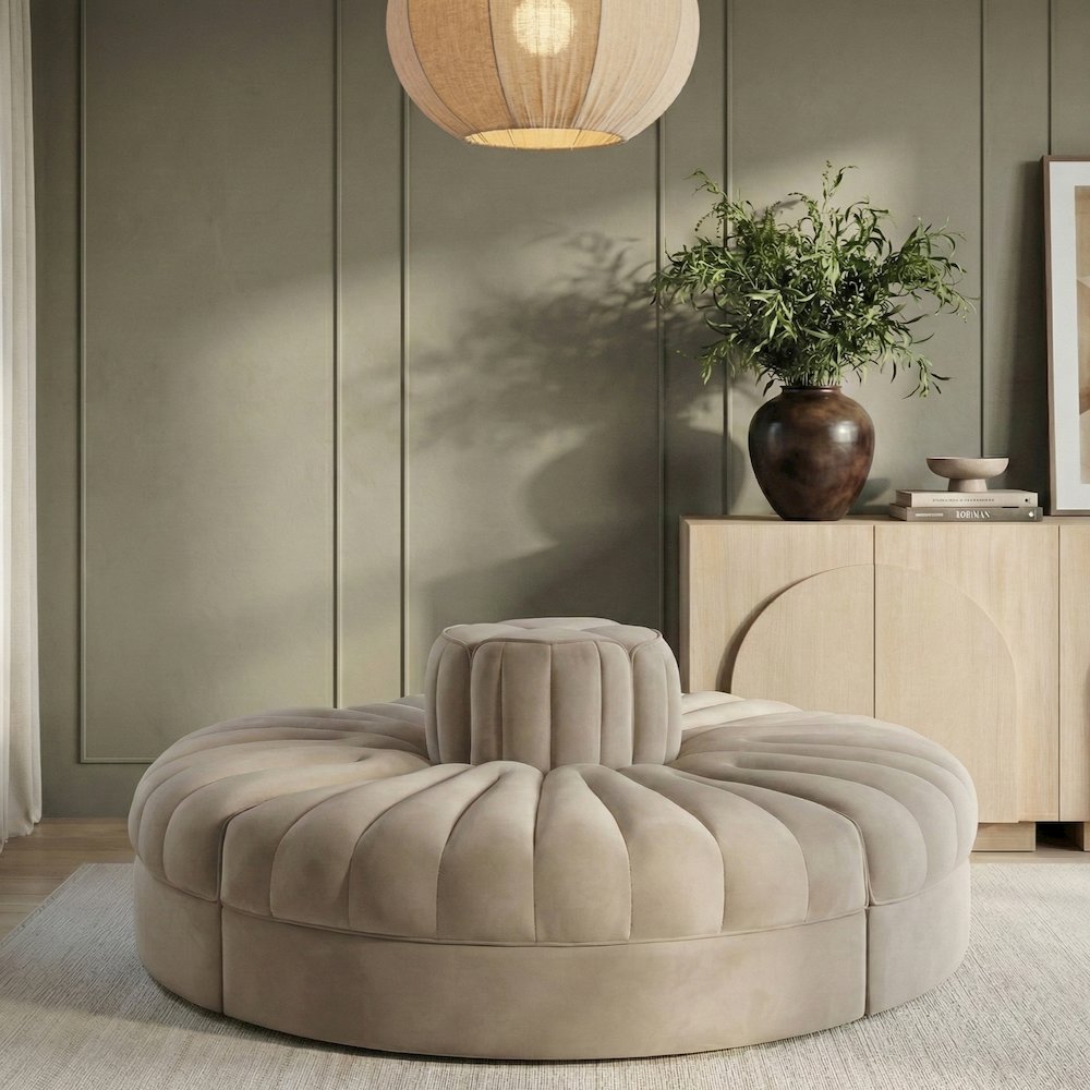 Rummi Beige Velvet Performance Fabric Upholstered 4pc. Modular Sofa