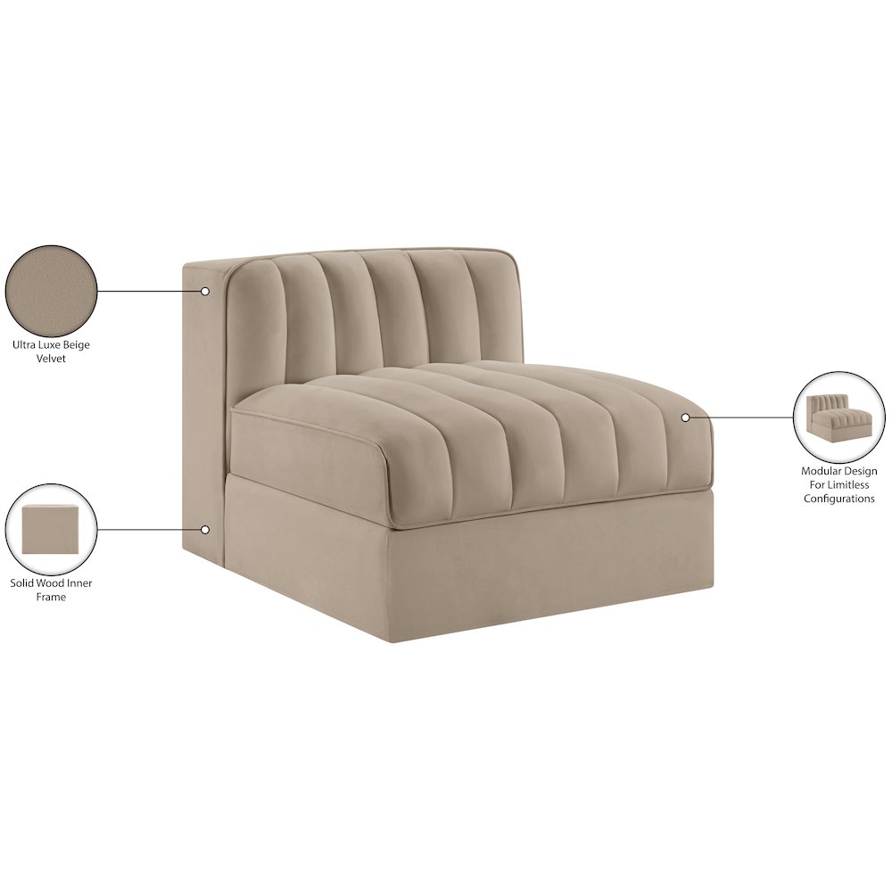 Rummi Beige Velvet Performance Fabric Upholstered Modular Chair